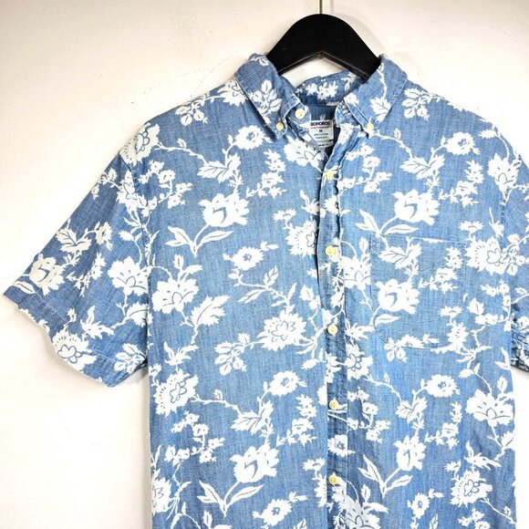 Vintage Bonobos Blue White Chambray Floral Standard Fit Button Down Shirt - Picture 2 of 6